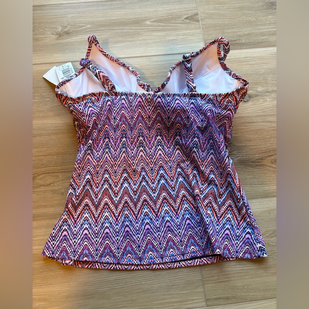 NWT Island Escape Swimsuit Tankini Top Size 10 Gemini Bust Enhancer Coral - Picture 5 of 5